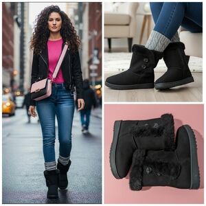 SO Black Faux Fur Lined Boots -  Women's 6.5